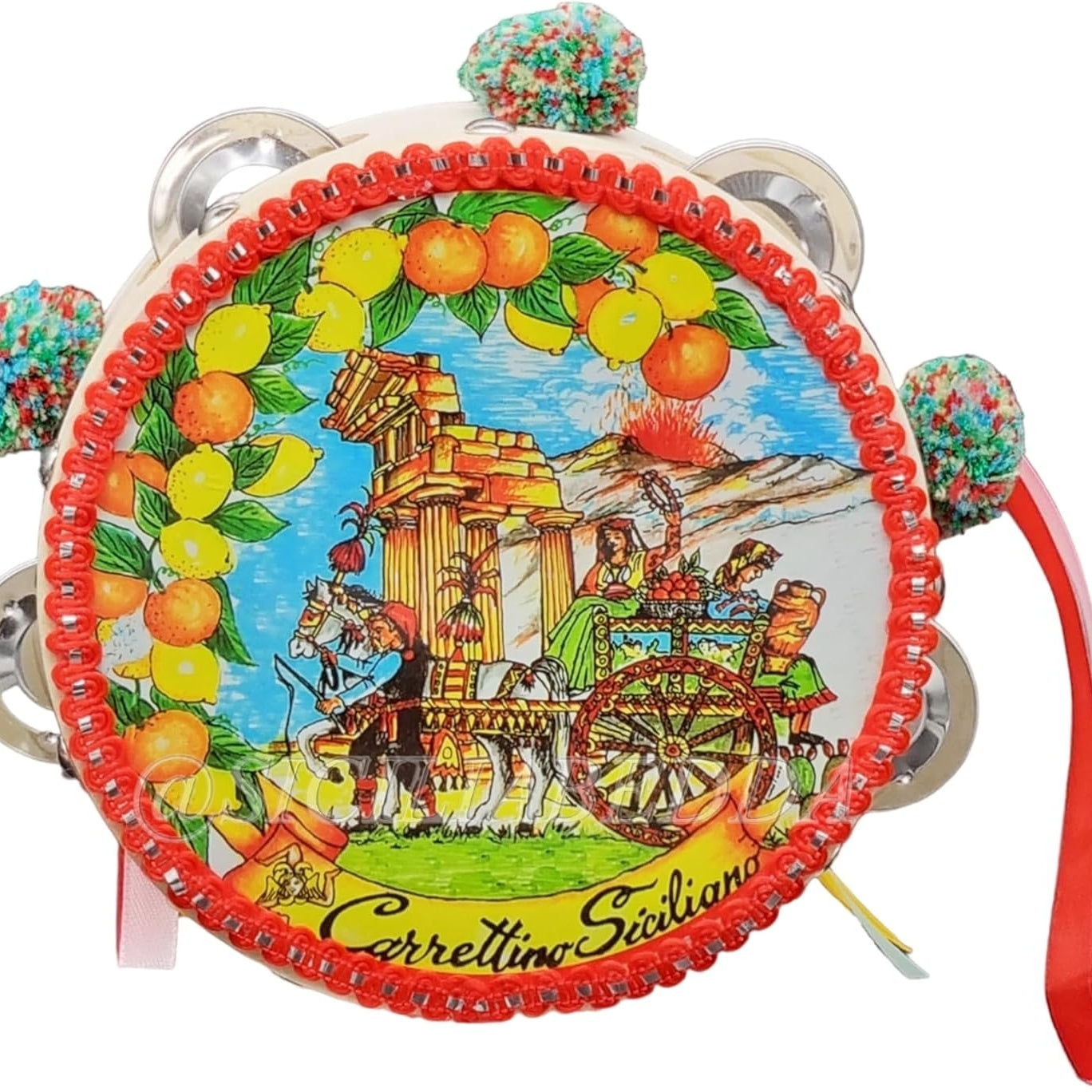 Sicilian Tambourine with Sicily Map – 15 cm Decorative Cart